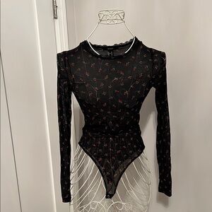 Black Floral Long Sleeve Bodysuit